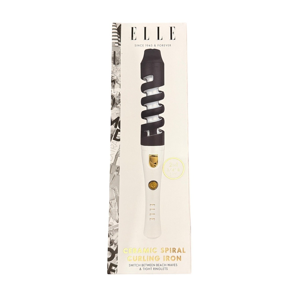 Elle Womens Ceramic Spiral Curling Iron 2-in-1 Beach Waves OS White Hair Tool